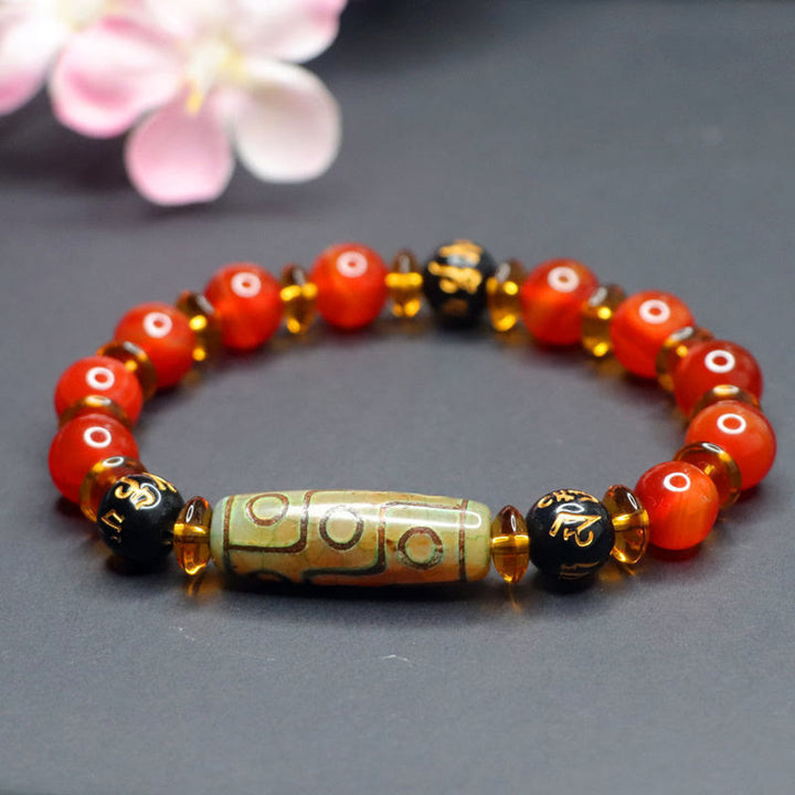Buddha Stones Roter Achat Neun-Augen-Dzi-Perle Sechs wahre Worte Ruhe Armband - image 10