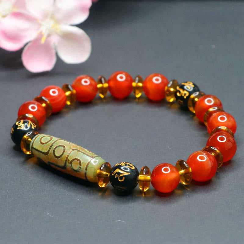 Buddha Stones Roter Achat Neun-Augen-Dzi-Perle Sechs wahre Worte Ruhe Armband - image 1