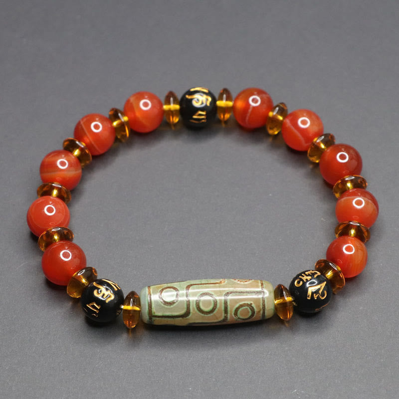 Buddha Stones Roter Achat Neun-Augen-Dzi-Perle Sechs wahre Worte Ruhe Armband - Neun-Augen-Dzi-Perle, roter Achat (Handgelenkumfang 16–17 cm) - image 0