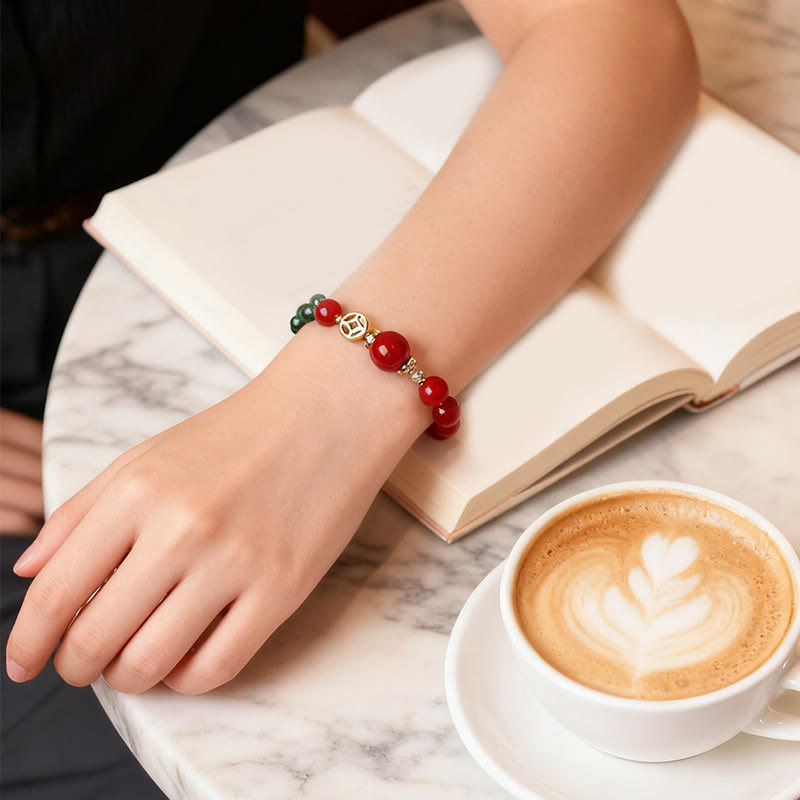 Buddha Stones Armband mit natürlichem rotem Achat und doppeltem Wickeldesign, grüner Chalcedon, Ruhe - image 7