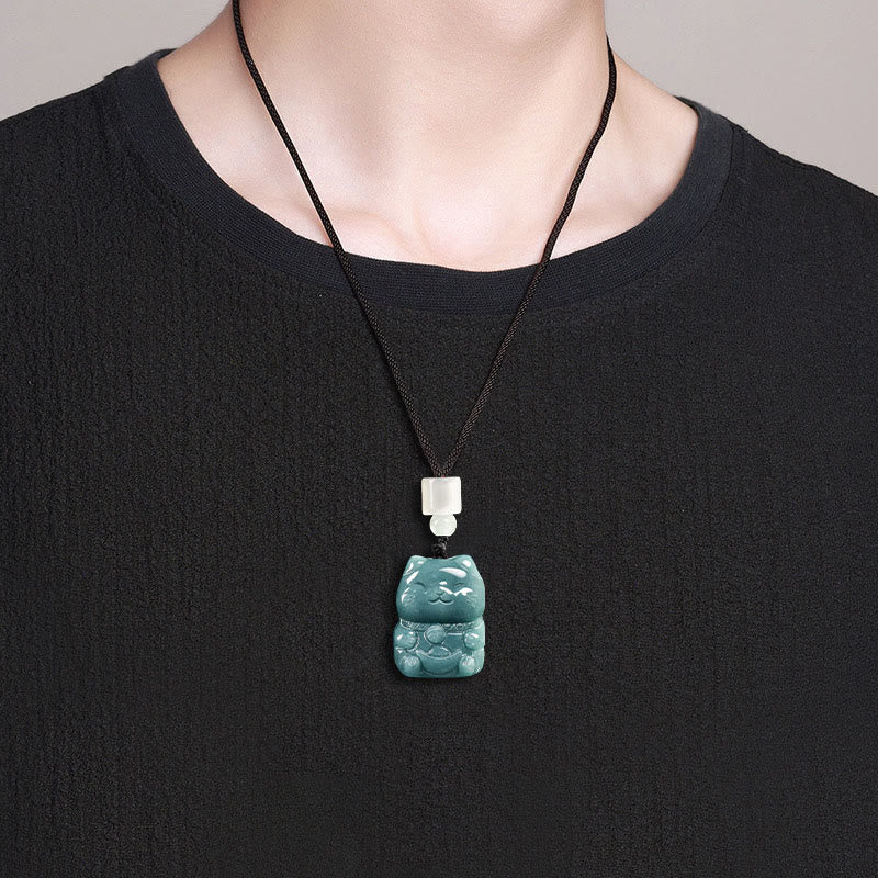 Buddha Stones Natural Attract Wealth Cat Jade Halskette Wohlstandsanhänger - image 7