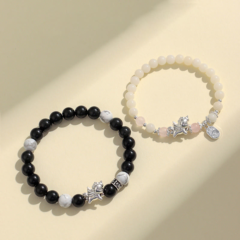 Buddha Stones 999 Sterling Silber Jahr des Pferdes Natürlicher schwarzer Obsidian Bodhi Seed Strength Armband - image 14