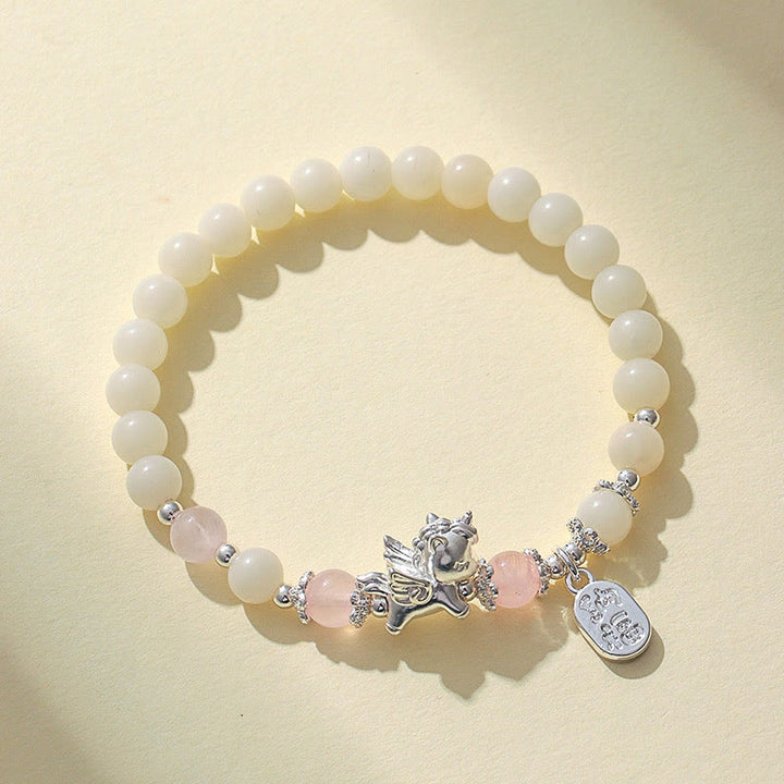 Buddha Stones 999 Sterling Silber Jahr des Pferdes Natürlicher schwarzer Obsidian Bodhi Seed Strength Armband - image 9