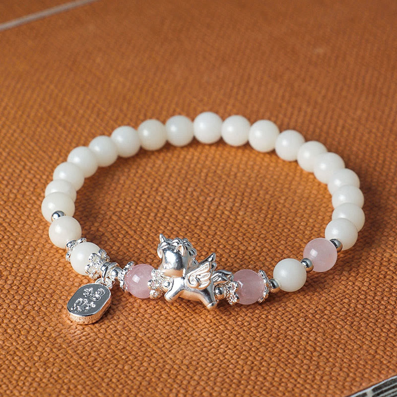 Buddha Stones 999 Sterling Silber Jahr des Pferdes Natürlicher schwarzer Obsidian Bodhi Seed Strength Armband - image 12