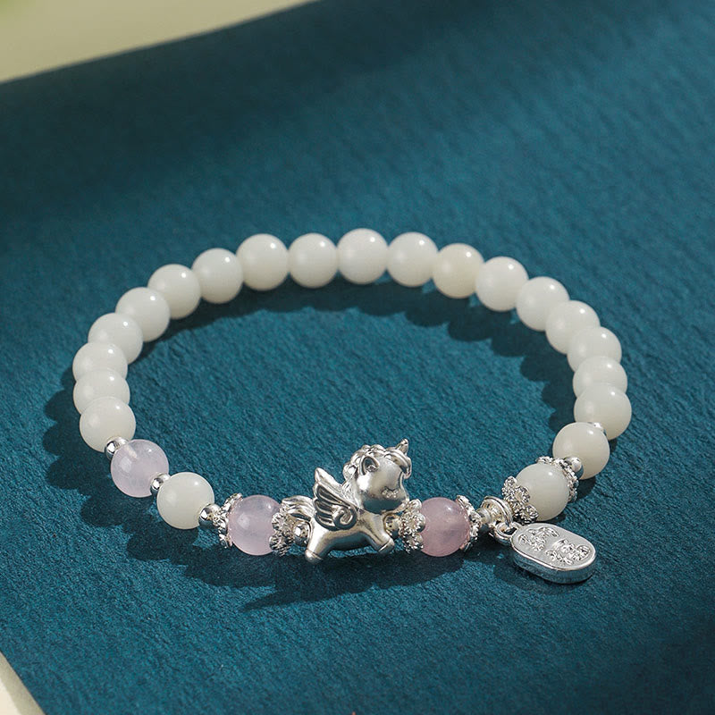 Buddha Stones 999 Sterling Silber Jahr des Pferdes Natürlicher schwarzer Obsidian Bodhi Seed Strength Armband - image 10