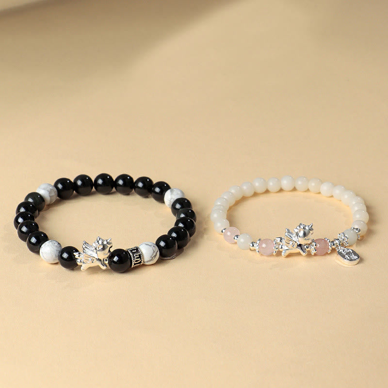 Buddha Stones 999 Sterling Silber Jahr des Pferdes Natürlicher schwarzer Obsidian Bodhi Seed Strength Armband - image 13