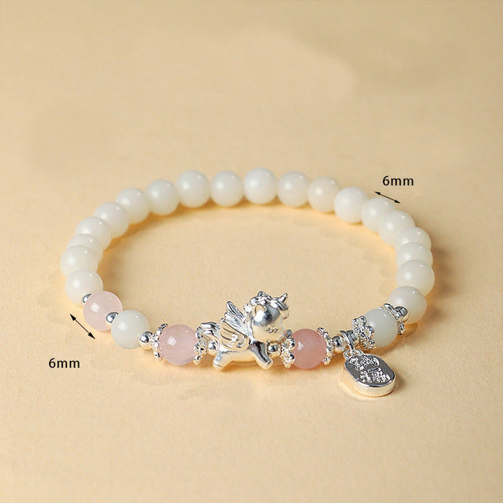 Buddha Stones 999 Sterling Silber Jahr des Pferdes Natürlicher schwarzer Obsidian Bodhi Seed Strength Armband - image 8