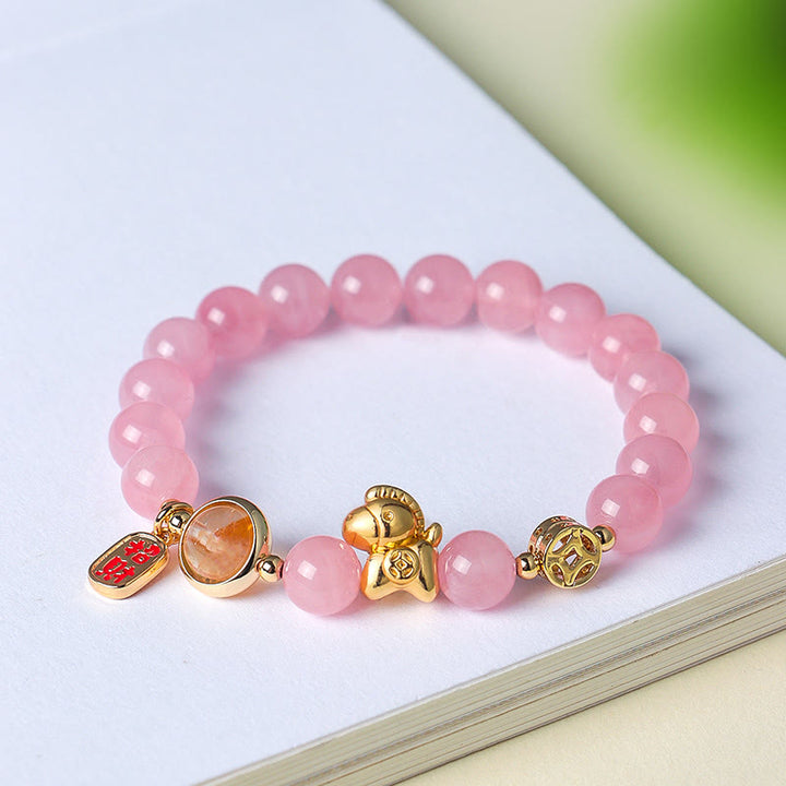 Buddha Stones Armband „Jahr des Pferdes“, natürlich, 8 mm, schwarzer Obsidian, roter Achat, rosa Kristall - image 12