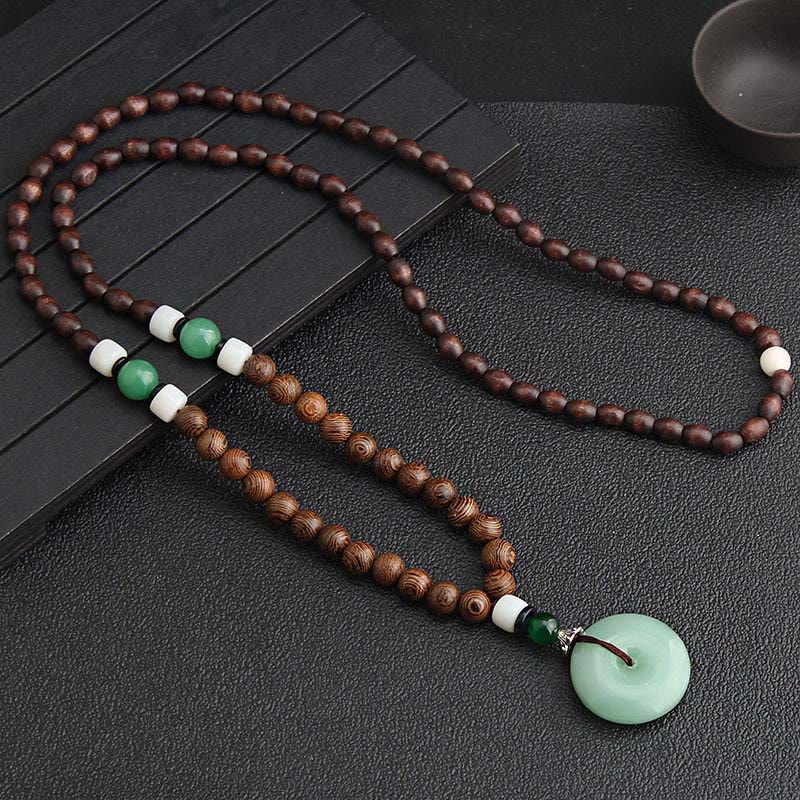 Halskette mit Anhänger „Buddha Stones“ aus Wenge-Holz mit Peace-Schnalle, Balance, Ruhe - Wenge-Holz & Peace-Schnalle - image 0