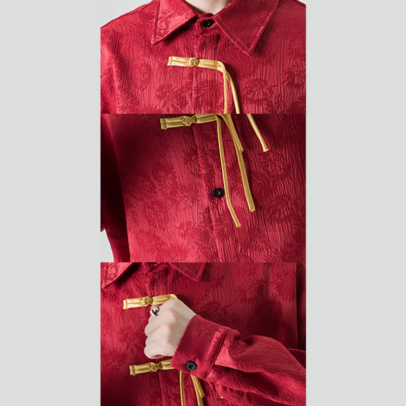 Buddha Stones Frosch-Knopf Blätter Muster Langarm Herren Tang Anzug Jacke - image 7