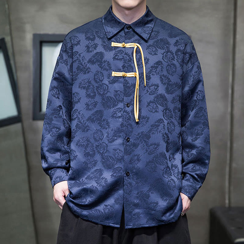 Buddha Stones Frosch-Knopf Blätter Muster Langarm Herren Tang Anzug Jacke - image 13