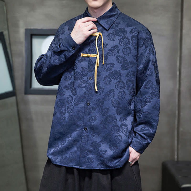 Buddha Stones Frosch-Knopf Blätter Muster Langarm Herren Tang Anzug Jacke - image 15