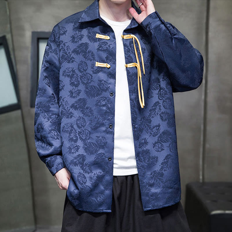 Buddha Stones Frosch-Knopf Blätter Muster Langarm Herren Tang Anzug Jacke - image 12