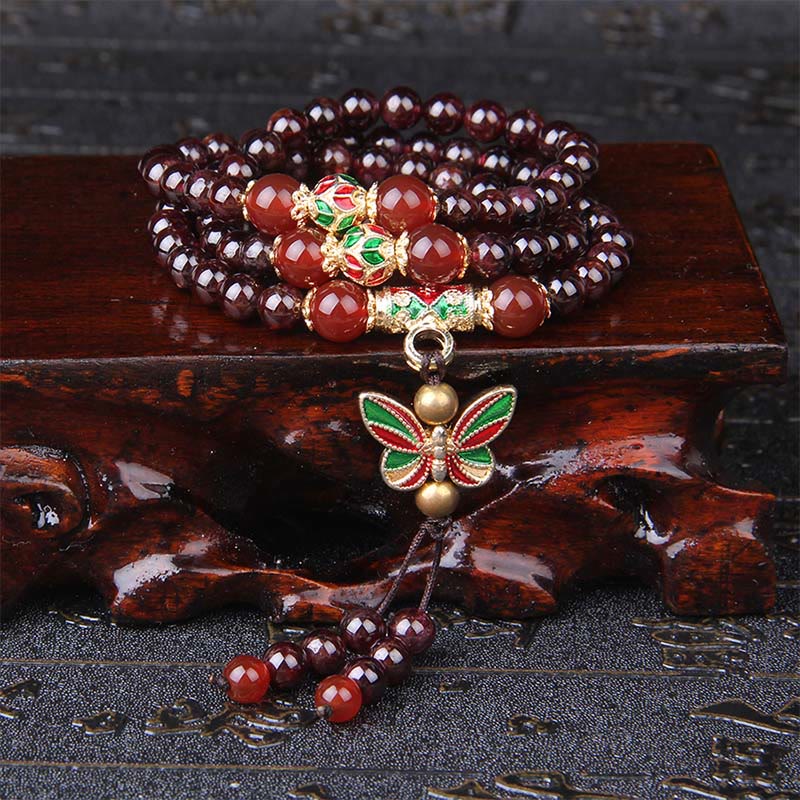Buddha Stones Natürlicher Granat Roter Achat Bunter Schmetterling Reinigung Ruhe Mehrschichtiges Armband - image 1