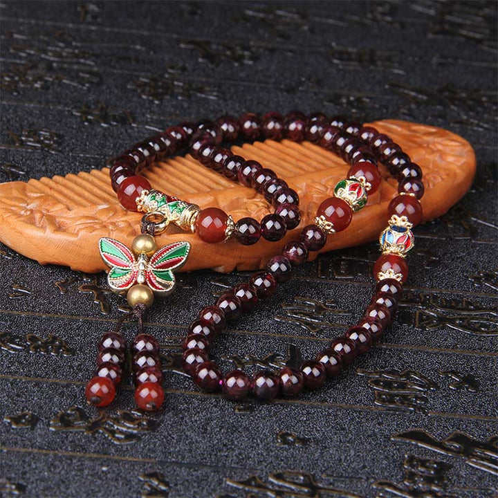 Buddha Stones Natürlicher Granat Roter Achat Bunter Schmetterling Reinigung Ruhe Mehrschichtiges Armband - image 4