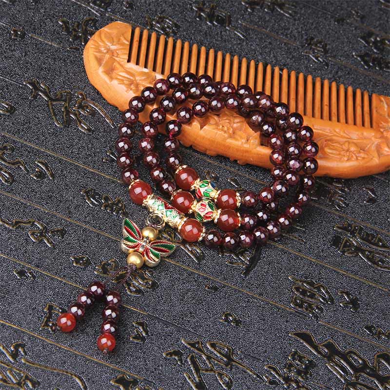 Buddha Stones Natürlicher Granat Roter Achat Bunter Schmetterling Reinigung Ruhe Mehrschichtiges Armband - image 8