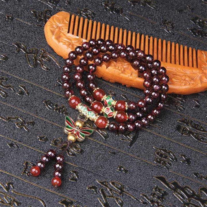 Buddha Stones Natürlicher Granat Roter Achat Bunter Schmetterling Reinigung Ruhe Mehrschichtiges Armband - image 8