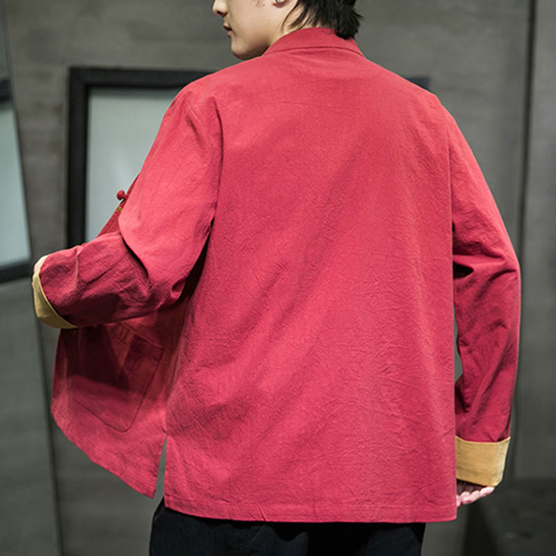 Buddha Stones Stickerei Kraniche Muster Frosch-Knopf Herren Baumwolle Langarm Jacke mit Taschen - image 4