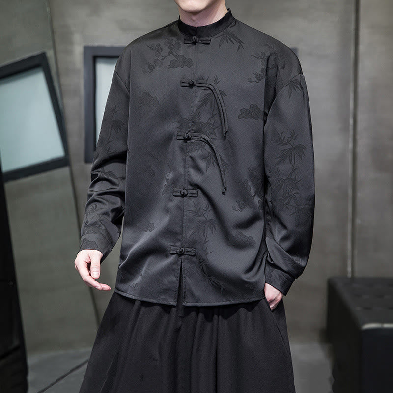 Buddha Stones Herren-Tang-Anzug mit langen Ärmeln und Frosch-Knopf-Design - Schwarz - US/ UK/AU46,EU56 (5XL) - image 10