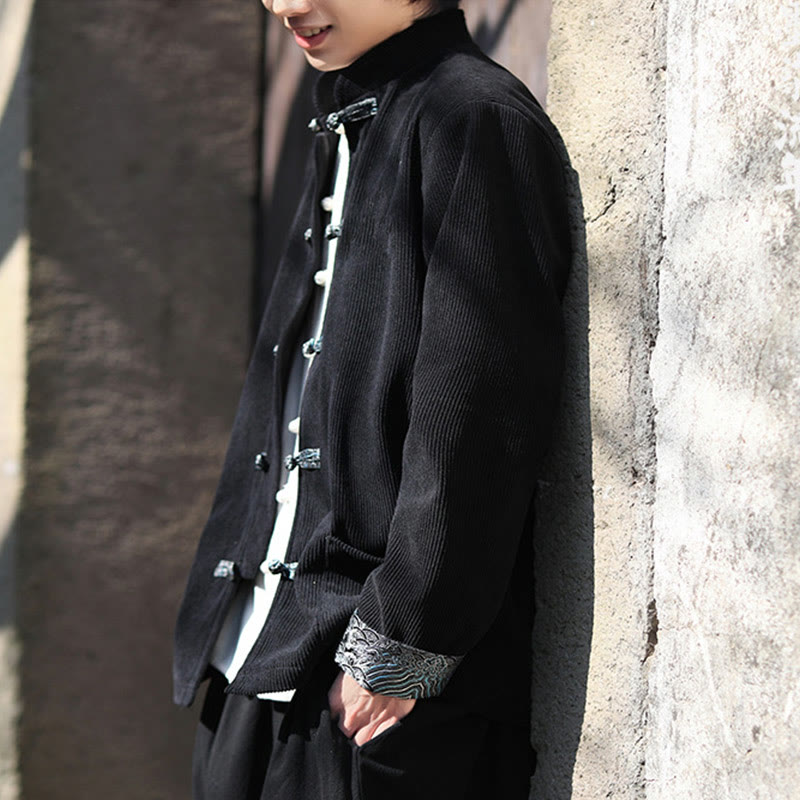 Buddha Stones Spring Jacquard Frog-Button Herren Baumwollcord Langarmjacke mit Taschen - image 18