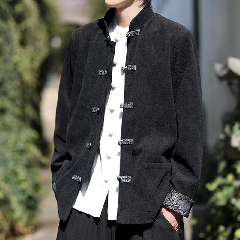 Buddha Stones Spring Jacquard Frog-Button Herren Baumwollcord Langarmjacke mit Taschen - image 13