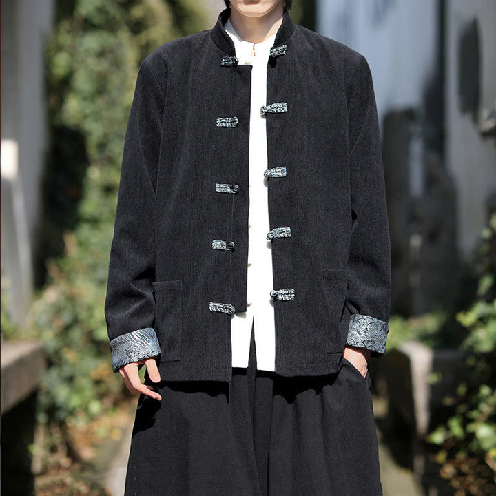 Buddha Stones Spring Jacquard Frog-Button Herren Baumwollcord Langarmjacke mit Taschen - image 11