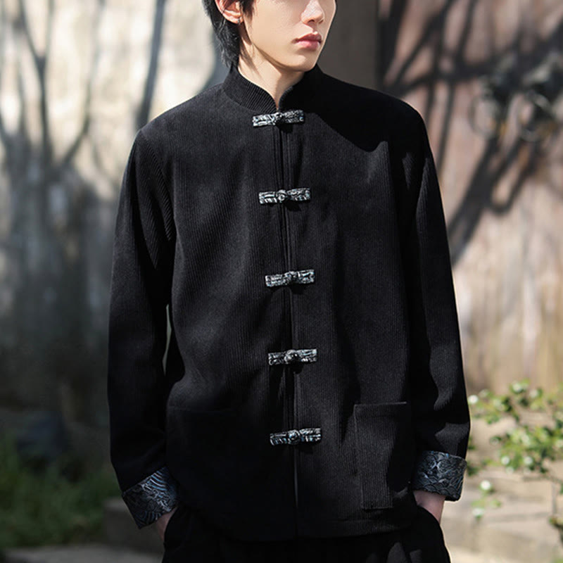 Buddha Stones Spring Jacquard Frog-Button Herren Baumwollcord Langarmjacke mit Taschen - image 15