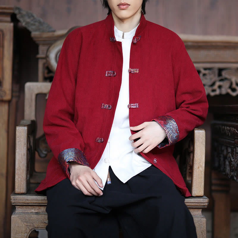 Buddha Stones Spring Jacquard Frog-Button Herren Baumwollcord Langarmjacke mit Taschen - image 8