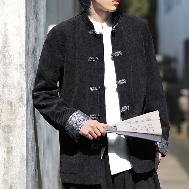 Buddha Stones Spring Jacquard Frog-Button Herren Baumwollcord Langarmjacke mit Taschen - image 19