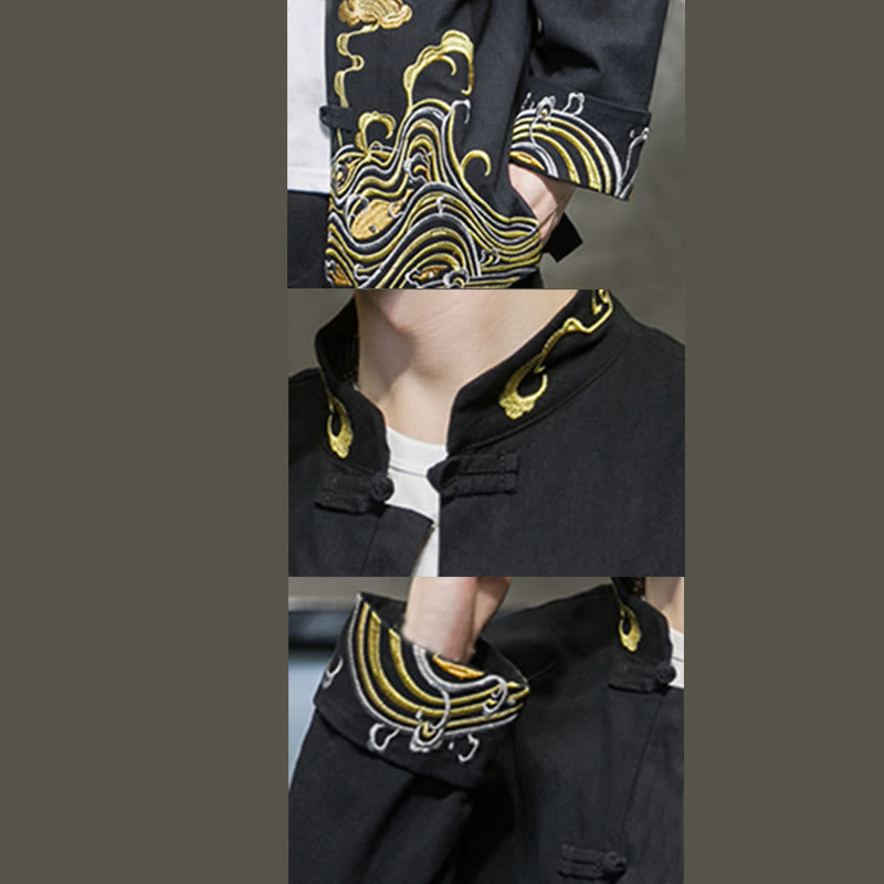 Herren-Tang-Anzugjacke aus Baumwolle mit Buddha Stones , bestickten Wolken und Froschknöpfen - image 18