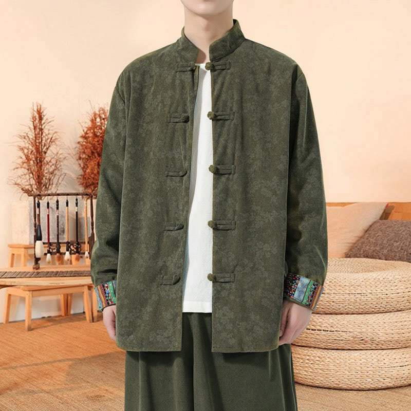 Buddha Stones Herren-Tang-Anzugjacke aus Baumwollcord mit einfarbigem Pflaumenblütenmuster und langen Ärmeln - image 1