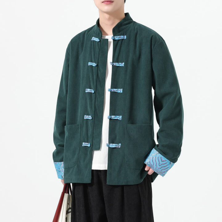 Buddha Stones Blumenmuster, langärmlige Herren-Tang-Anzugjacke aus Baumwollcord mit Taschen - image 16