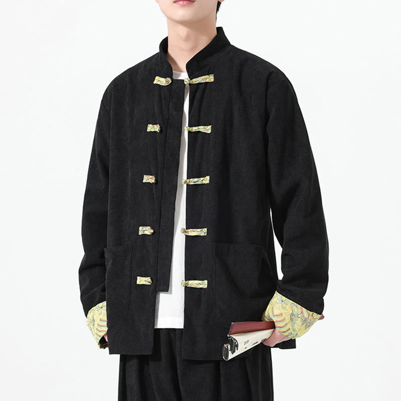 Buddha Stones Blumenmuster, langärmlige Herren-Tang-Anzugjacke aus Baumwollcord mit Taschen - image 10