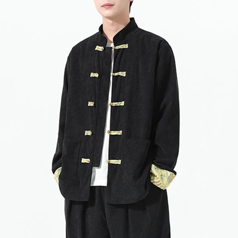 Buddha Stones Blumenmuster, langärmlige Herren-Tang-Anzugjacke aus Baumwollcord mit Taschen - image 8