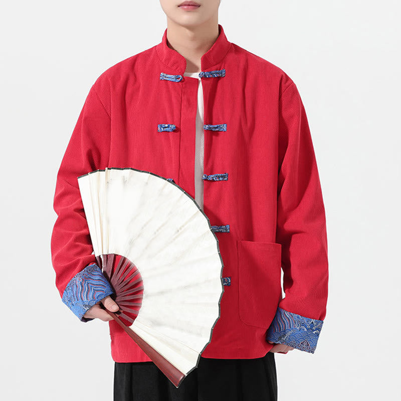 Buddha Stones Blumenmuster, langärmlige Herren-Tang-Anzugjacke aus Baumwollcord mit Taschen - image 4