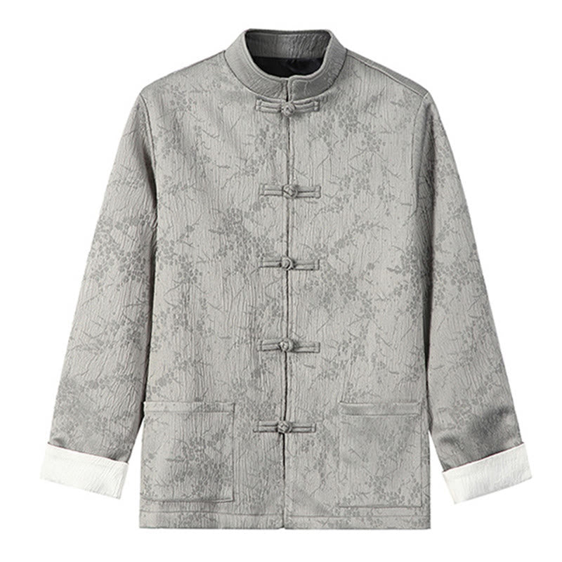 Buddha Stones Jacquard Stehkragen Langarm Herren Baumwolljacke mit Taschen - Hellgrau - US/ UK/AU46,EU56 (5XL) - image 9