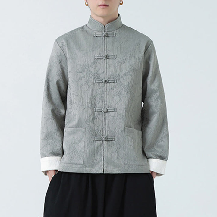 Buddha Stones Jacquard Stehkragen Langarm Herren Baumwolljacke mit Taschen - image 11