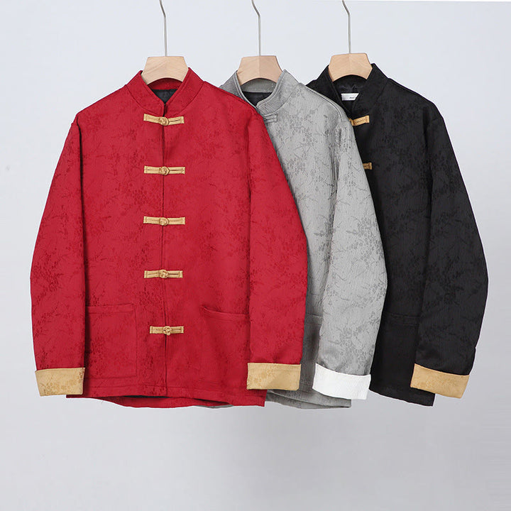 Buddha Stones Jacquard Stehkragen Langarm Herren Baumwolljacke mit Taschen - image 14