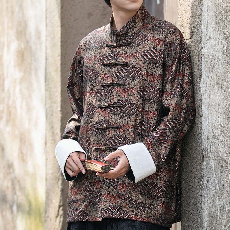 Buddha Stones Printing Blumenmuster Herren Knopf Design Langarmhemd mit Taschen - image 20