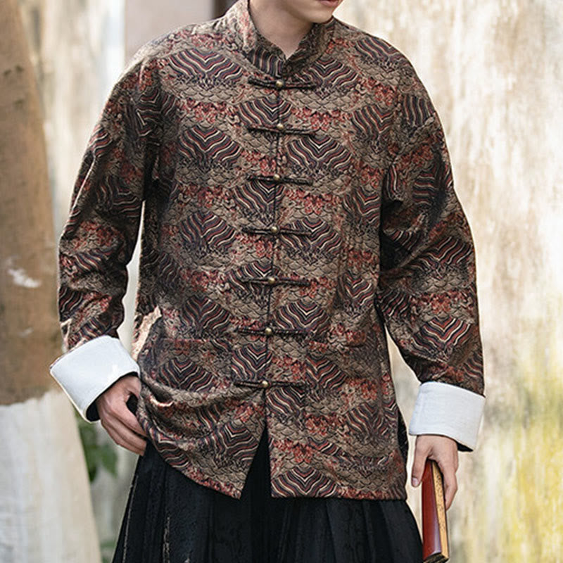 Buddha Stones Printing Blumenmuster Herren Knopf Design Langarmhemd mit Taschen - image 22