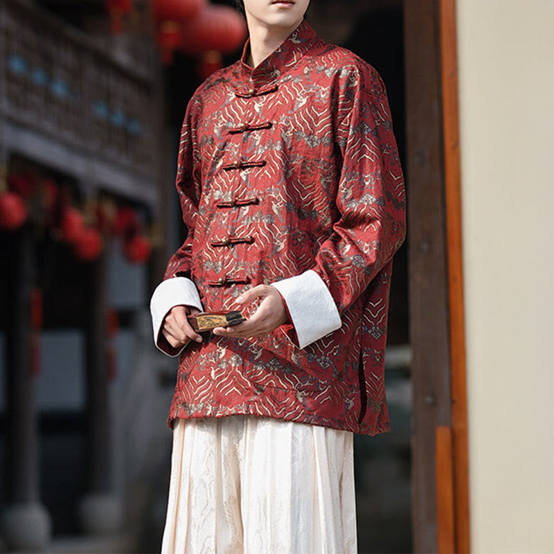 Buddha Stones Printing Blumenmuster Herren Knopf Design Langarmhemd mit Taschen - image 6