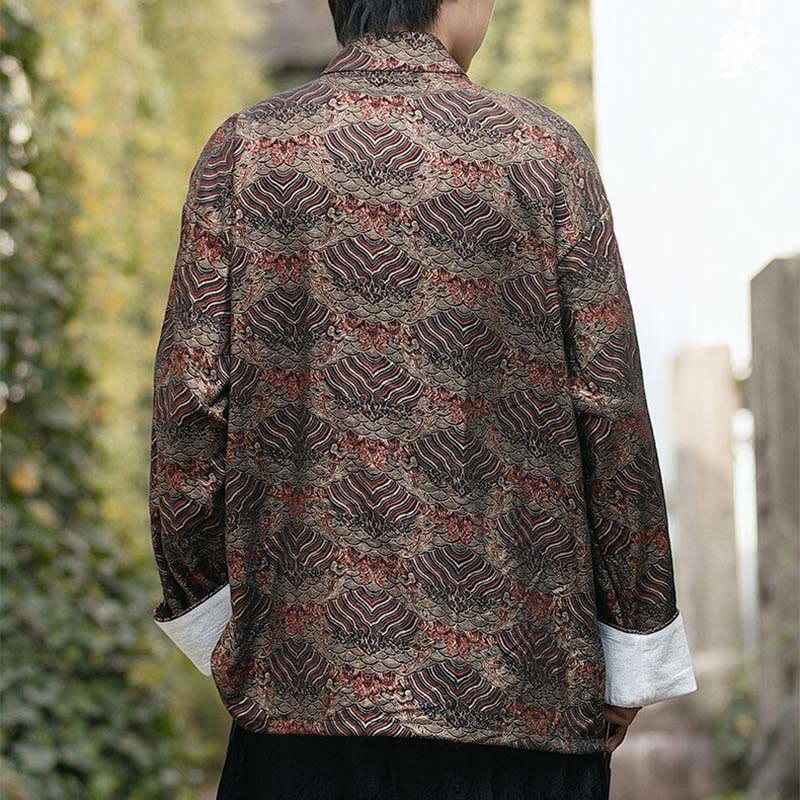 Buddha Stones Printing Blumenmuster Herren Knopf Design Langarmhemd mit Taschen - image 24