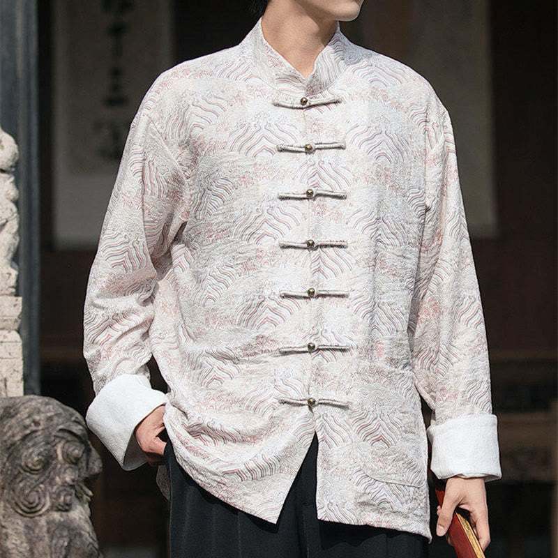 Buddha Stones Printing Blumenmuster Herren Knopf Design Langarmhemd mit Taschen - image 12