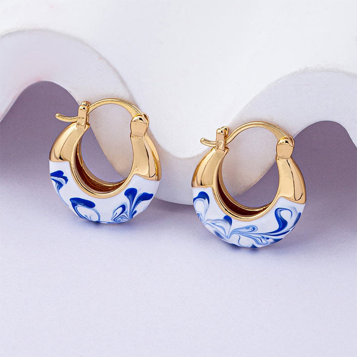 Buddha Stones , verkupfert, 18 Karat Gold, Emaille-Glasur, Heilung, Glück, U-förmige Ohrringe - image 1