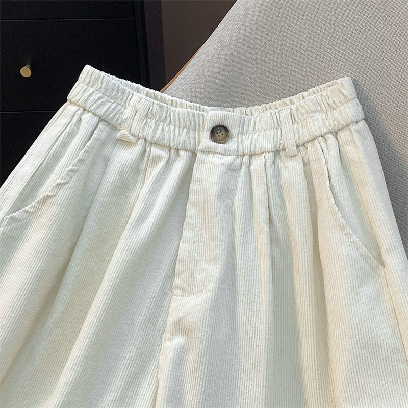 Buddha Stones Damenhose aus Cord und Baumwolle mit weitem Bein und Taschen, schlichtes Design mit elastischem Bund - image 7