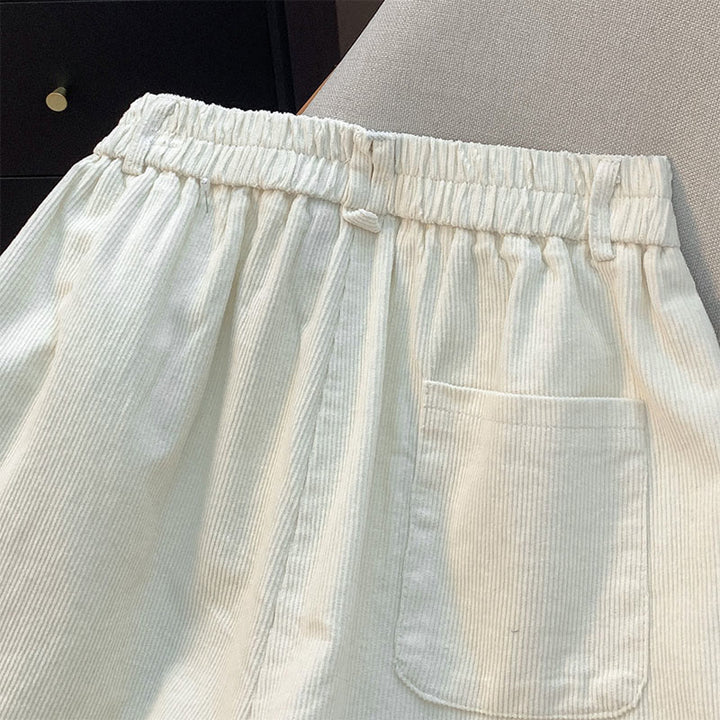 Buddha Stones Damenhose aus Cord und Baumwolle mit weitem Bein und Taschen, schlichtes Design mit elastischem Bund - image 6