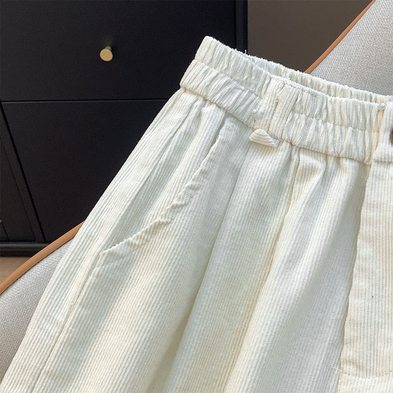 Buddha Stones Damenhose aus Cord und Baumwolle mit weitem Bein und Taschen, schlichtes Design mit elastischem Bund - image 8