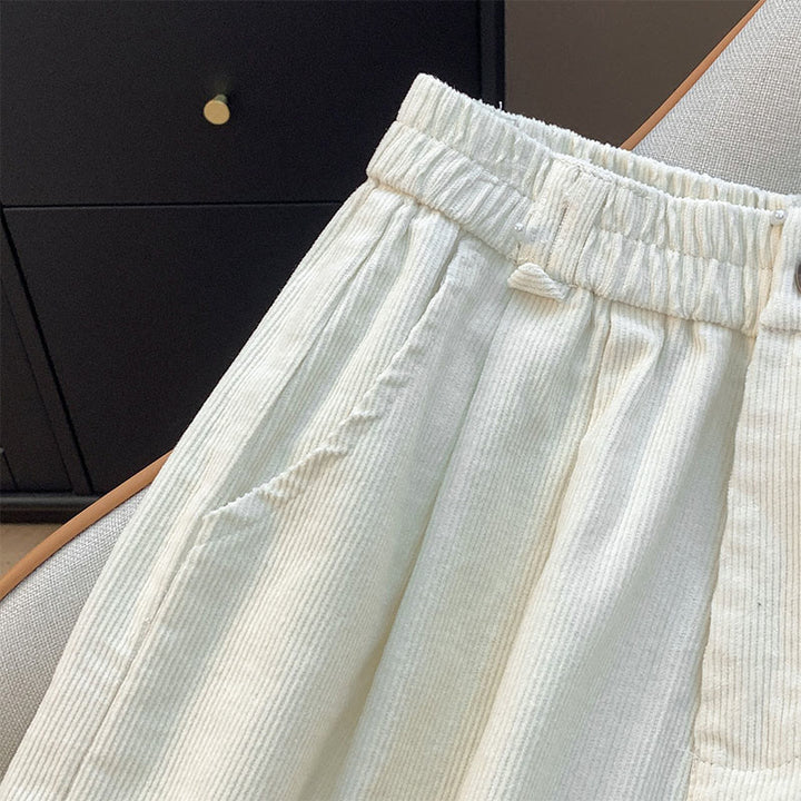 Buddha Stones Damenhose aus Cord und Baumwolle mit weitem Bein und Taschen, schlichtes Design mit elastischem Bund - image 8