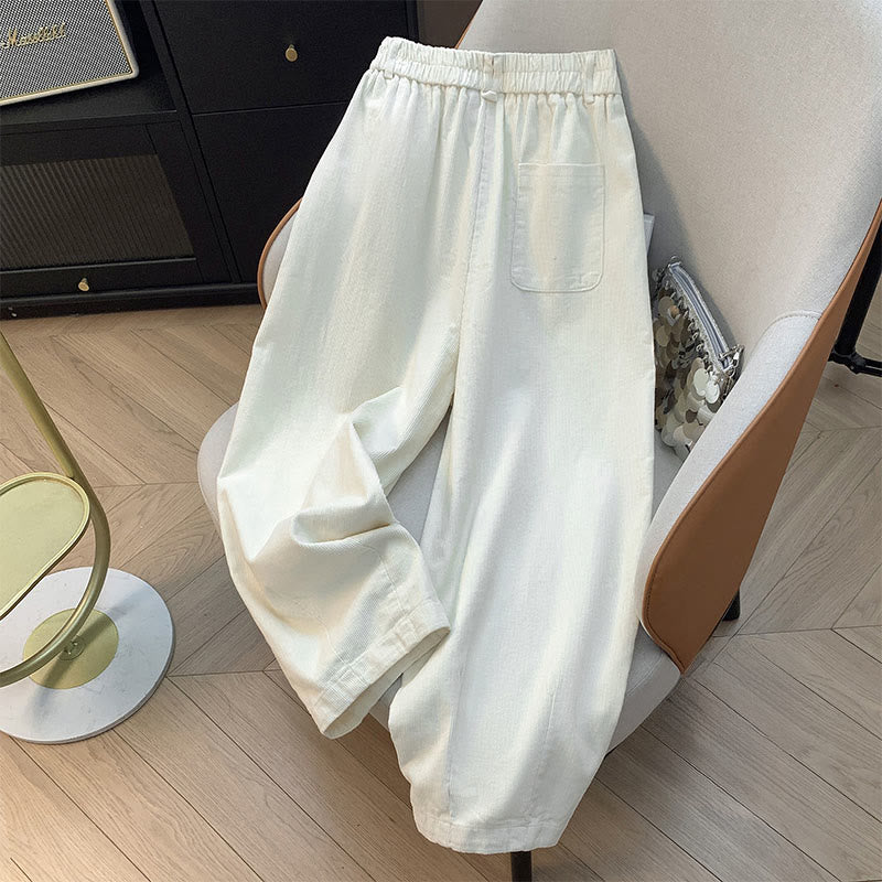 Buddha Stones Damenhose aus Cord und Baumwolle mit weitem Bein und Taschen, schlichtes Design mit elastischem Bund - image 4