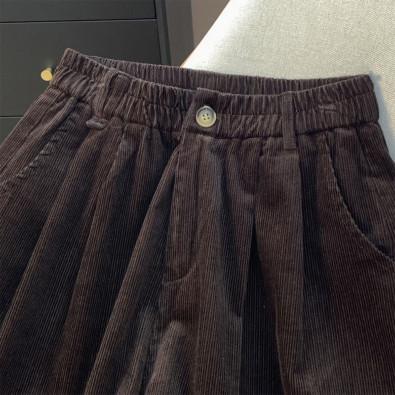 Buddha Stones Damenhose aus Cord und Baumwolle mit weitem Bein und Taschen, schlichtes Design mit elastischem Bund - image 14